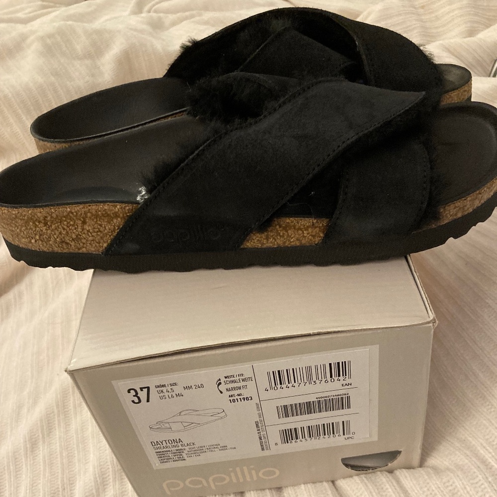 Birkenstock Papilio Daytona black shearling sz 37